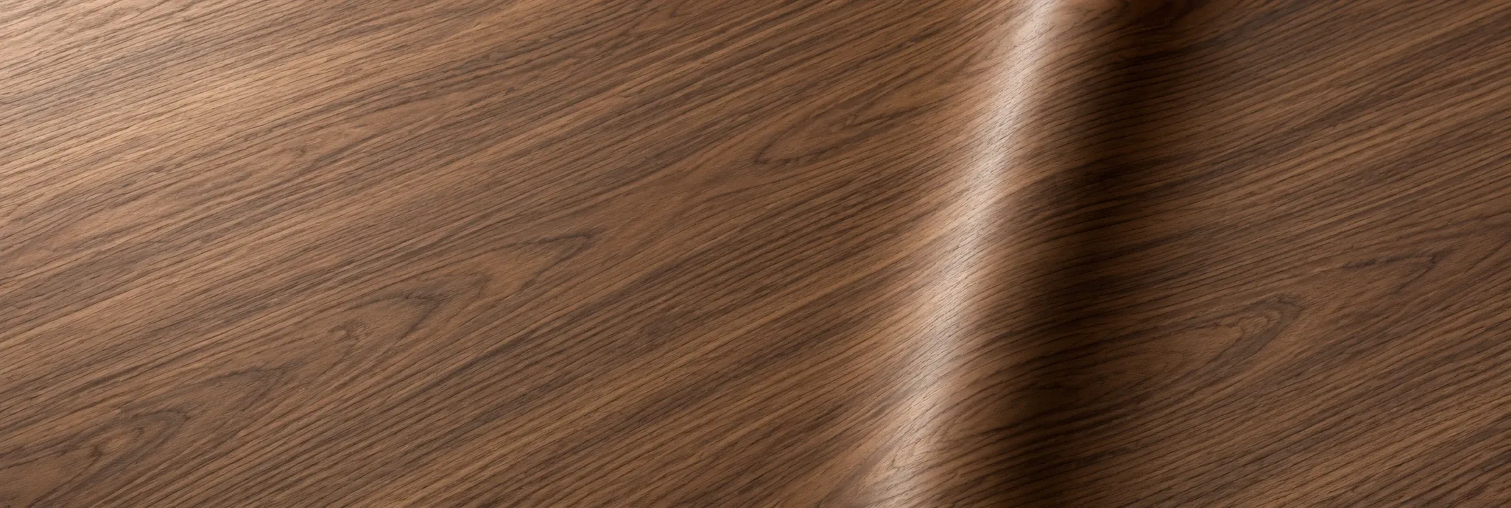 Walnut wood-effect architectural vinyl with a straight diagonal bend