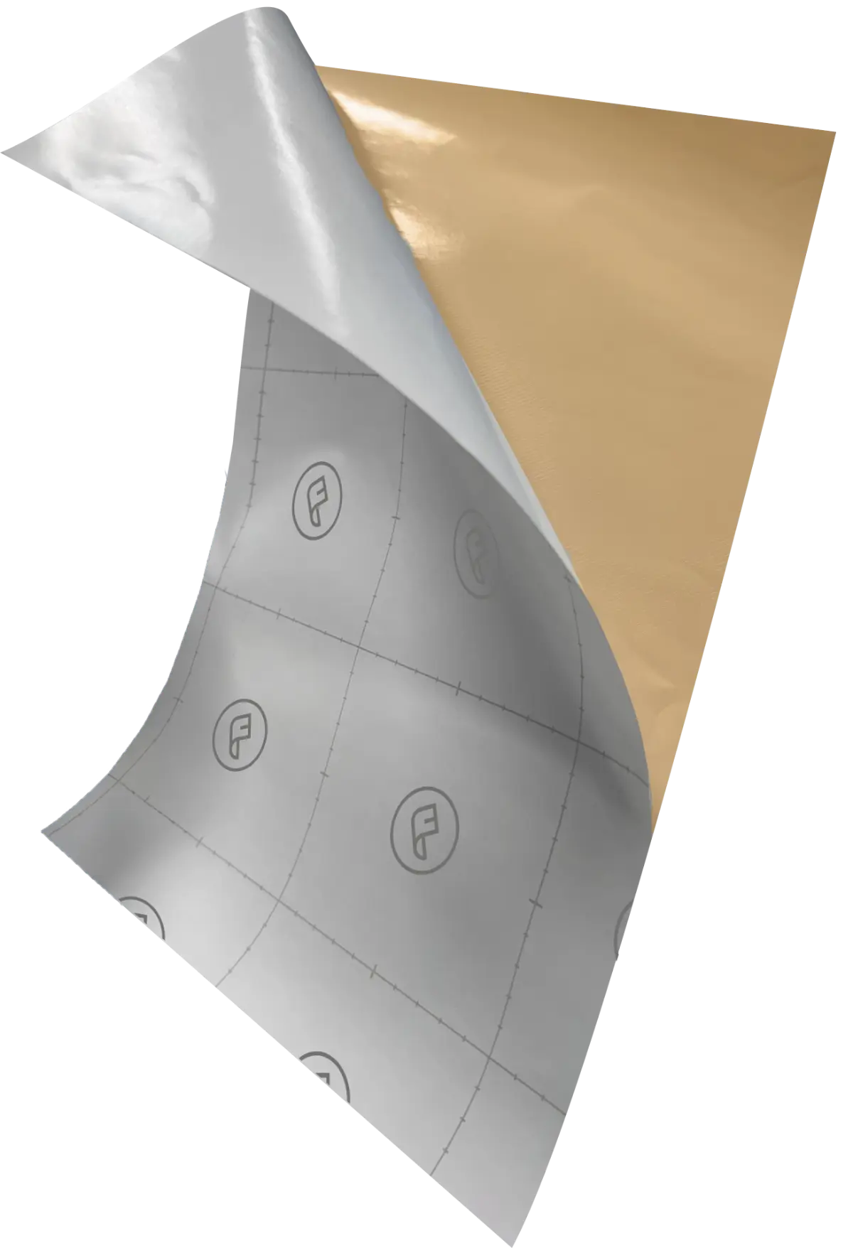 Architectural vinyl peeling back to show the backing paper, air-release channels and adhesive layer